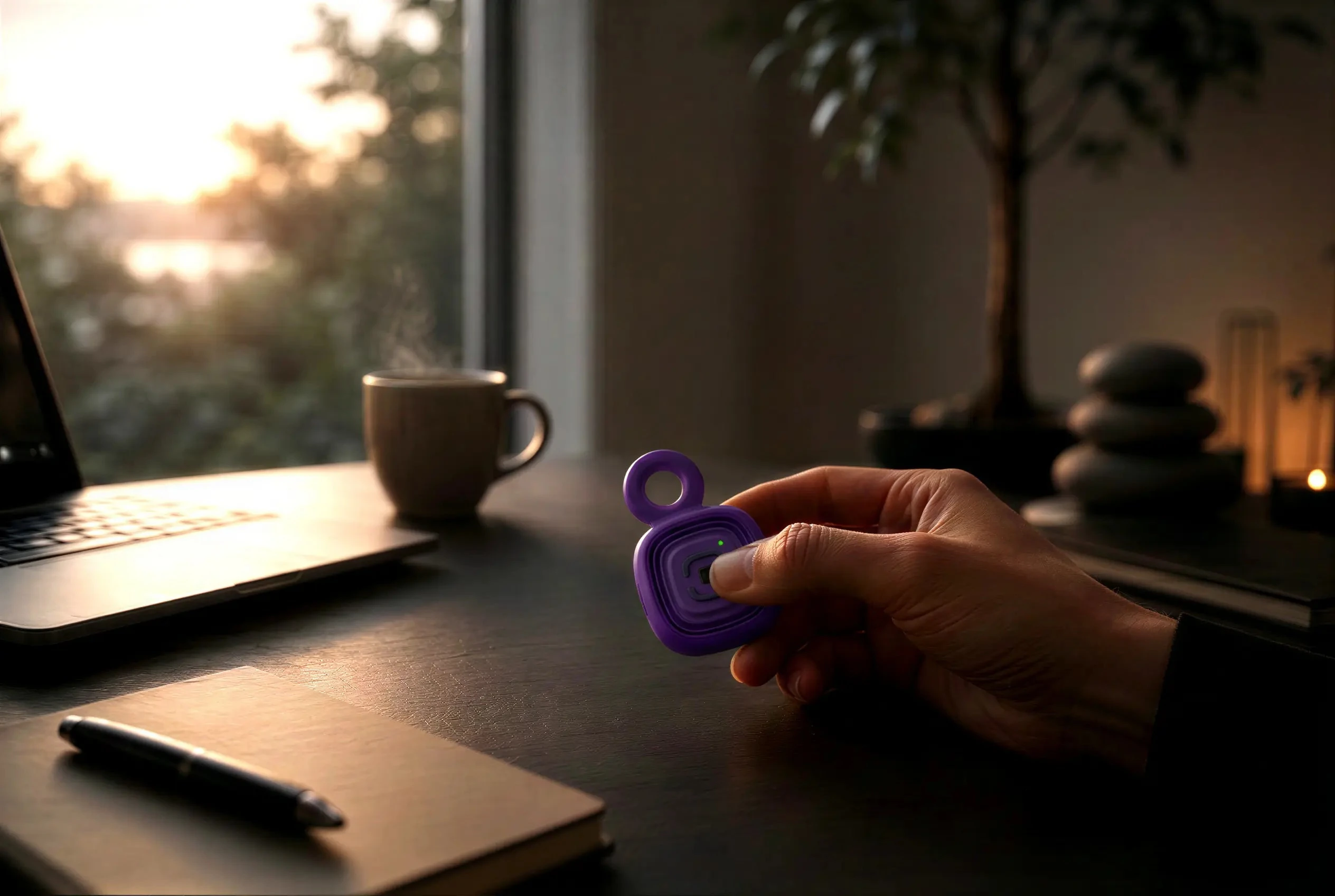Person holding the Ianumind device to monitor their physiological signals