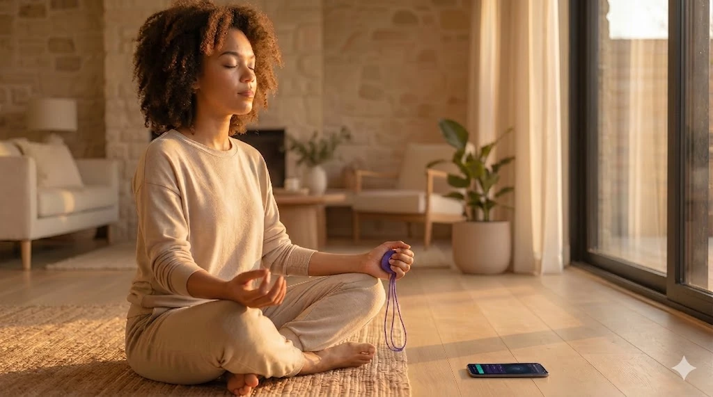 Person in a meditation session with the device